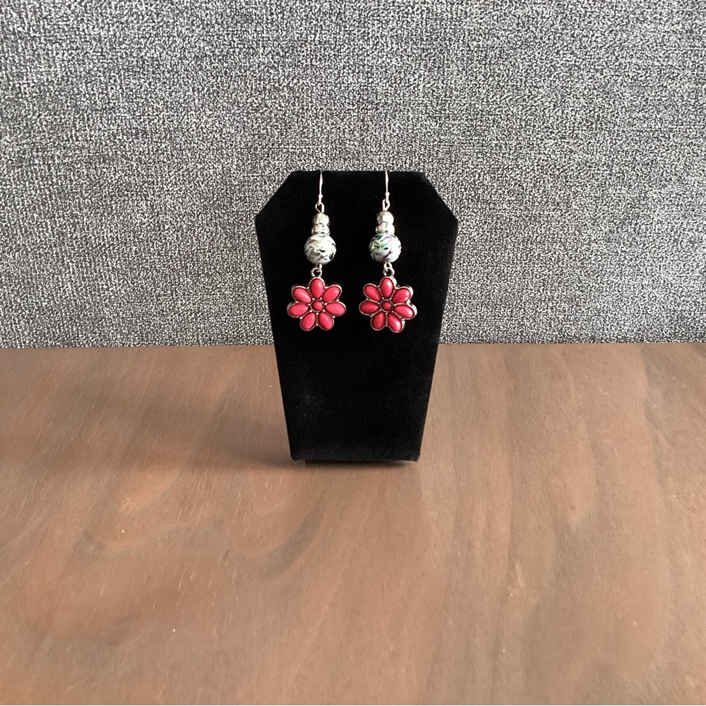 New Handcrafted Pink Floral Earrings with Sterling Silver Hooks